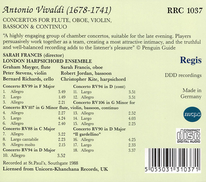 Club CD: VIVALDI - Concertos for Flute, Oboe, Violin, Basson & Continuo